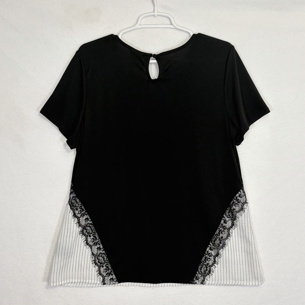 Worthington Blouse Womens Size XL Pinstriped Black White Lace Business Casual - Picture 7 of 10